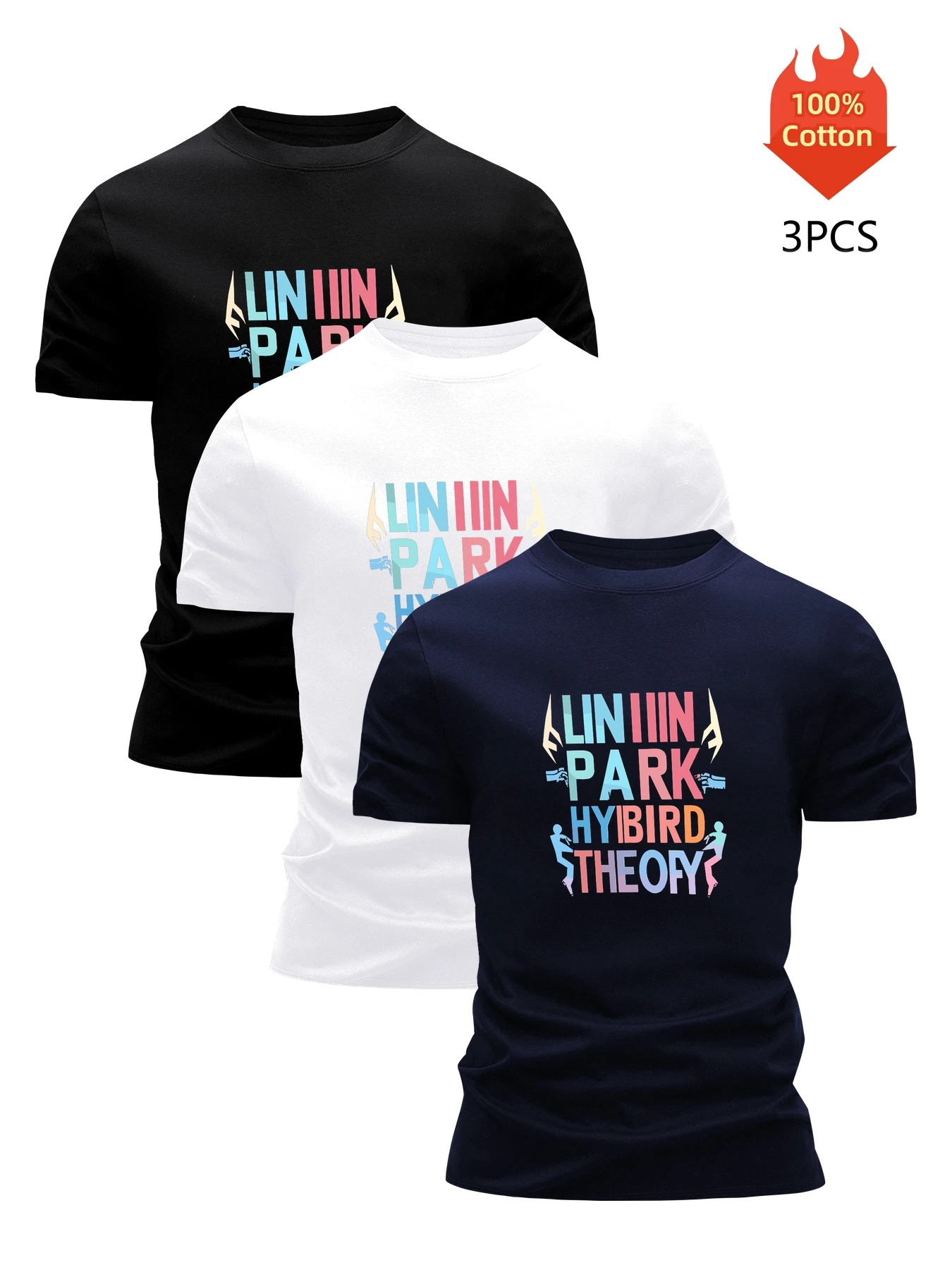 

Printed T-Shirt 3 Pack Men's 100% Cotton Graphic Tees Funny Summer Blouse Casual Breathable Cool Luxury High Quality Clothing