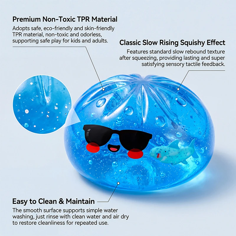 **Ocean Theme Sunglasses Dumpling Pinch Squishy Slow Rebound Soft Decompression And Office Home Decoration Perfect Gift**