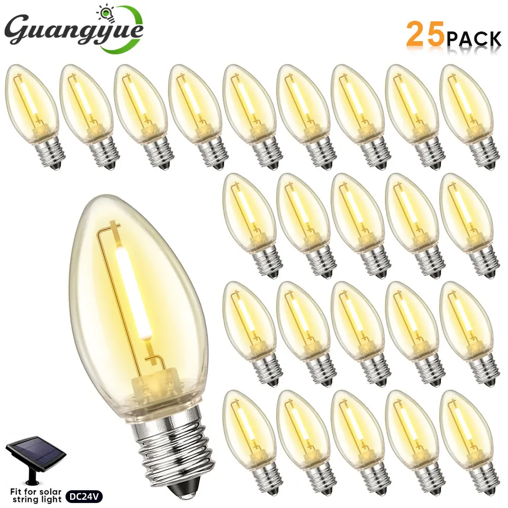 

C7 LED Replacement Bulb 1W 24V Christmas Light Bulbs for String Lights E12 Warm White Vintage Clear Bulbs for Night Light Garden