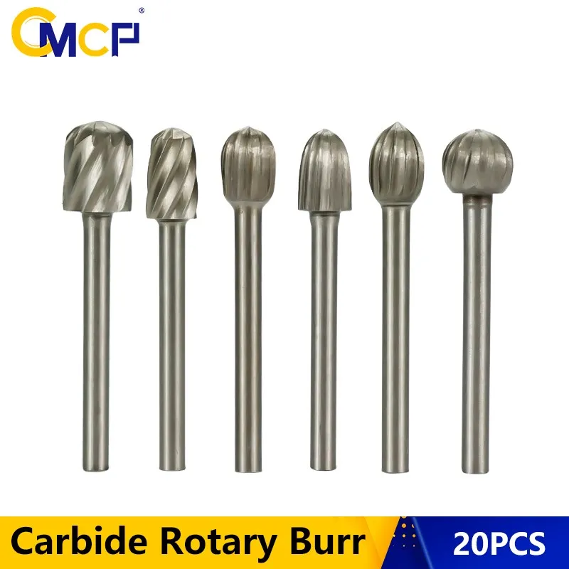 

CMCP Rotary Router Milling Cutter 3mm Shank HSS Burr Rotary File Set For Wood Carving Tool Kit Router Bits 20pcs