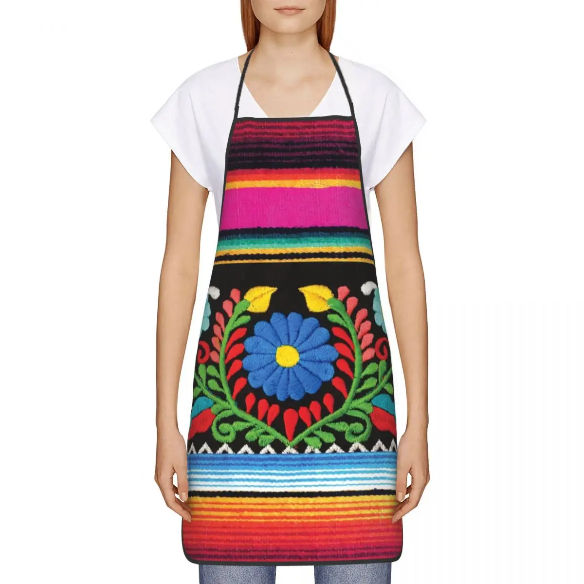 Custom Mexican Flower Apron Women Men Unisex Bib Cooking Kitchen Tablier Cuisine Chef Painting