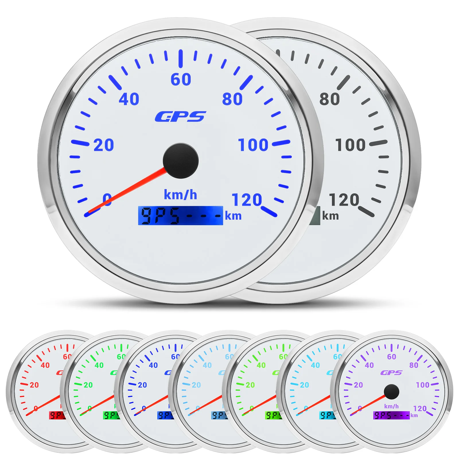ZMFJH 110MM GPS Speedometer Gauge with Antenna 7 Color LED Pointer 120KMH,200KMH Speed Meter Mileage for Marine Boat Car 12V24V