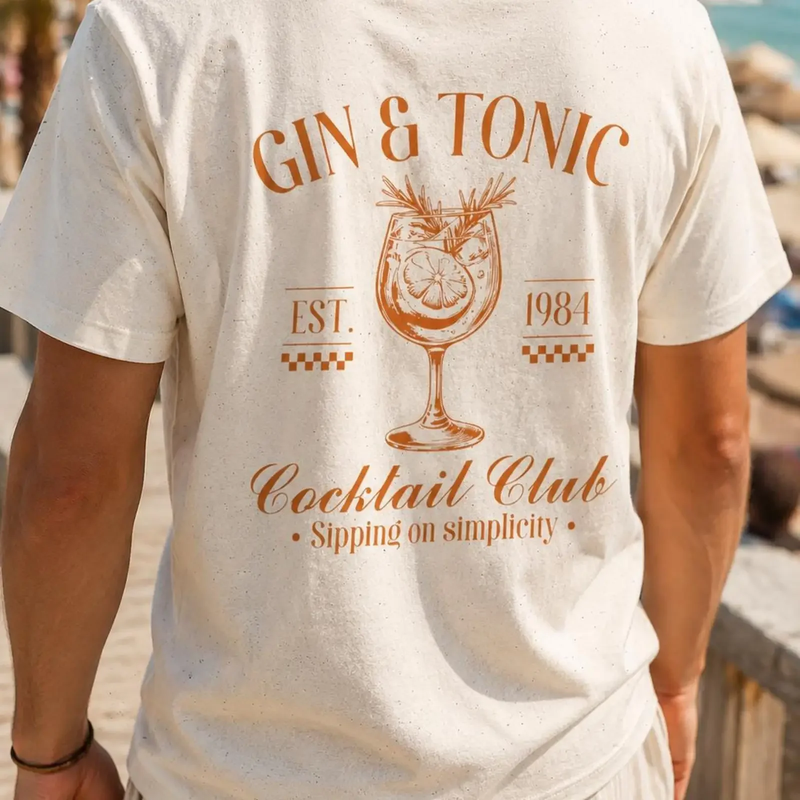 Vintage Gin Tonic Cocktail Club T Shirt Retro Summer Beach Bar vintage Washed Stretched fashion Top For Everyday Wear