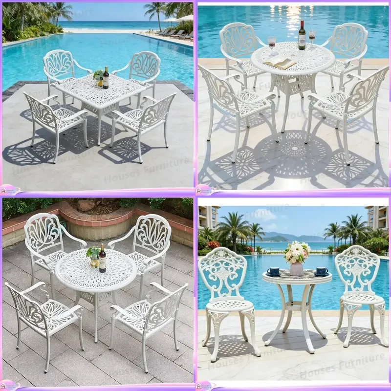 Modern Outdoor Patio Furniture Set Cast Aluminum Garden Table and Chairs 3 5 Piece White Casual Terrace Dining Set