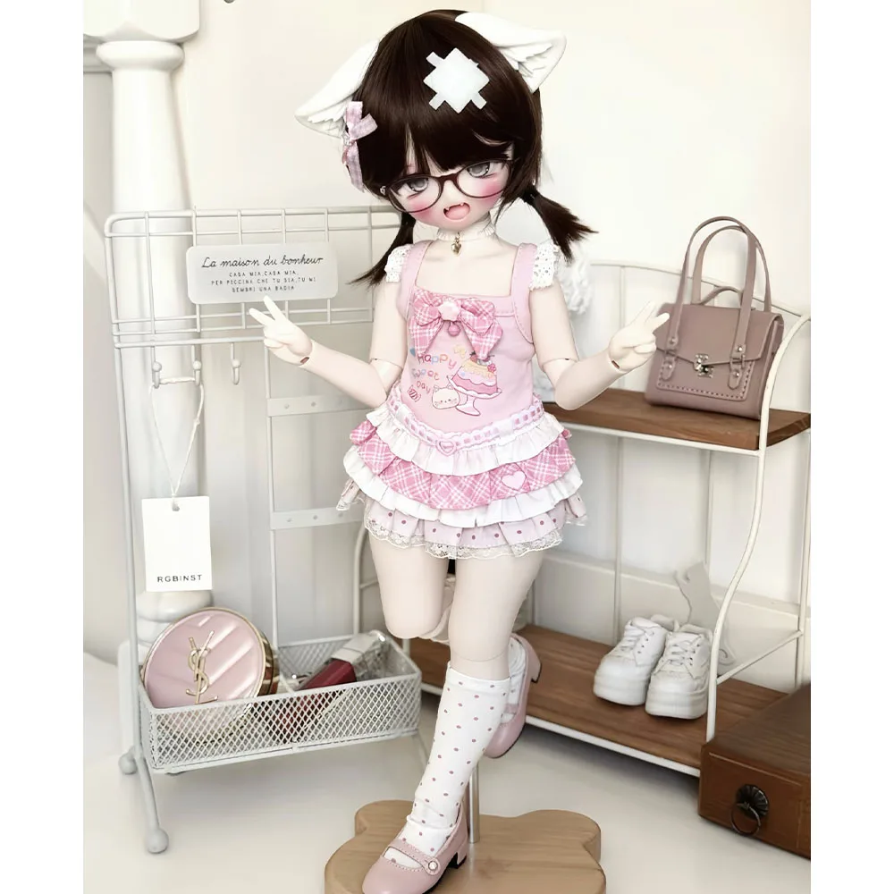 1/6 1/4 Proportion Bjd Doll Set Sweet Lolita Pink Checkered Bow Cake Skirt Kawaii Fashion Doll Dress Up Clothes No Dolls