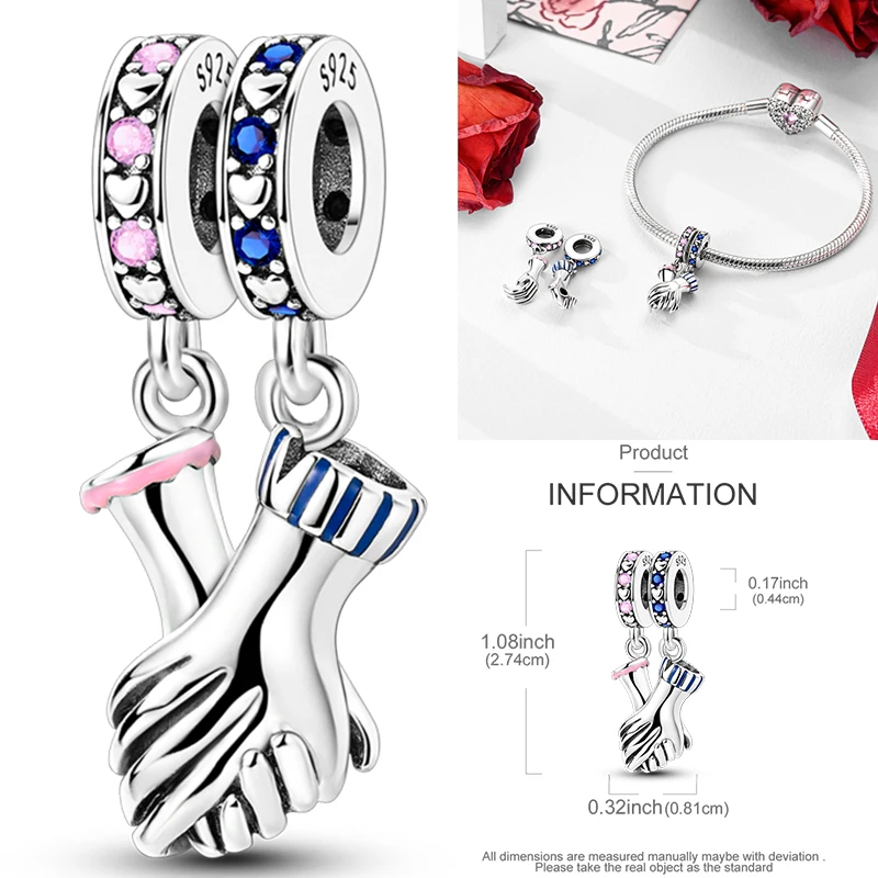 925 Sterling Silber Liebesherz-Charm-Perlen Paar Romantisch Passend für Original-Armband Valentinstag Jahrestag DIY Damenschmuck – Detail 27