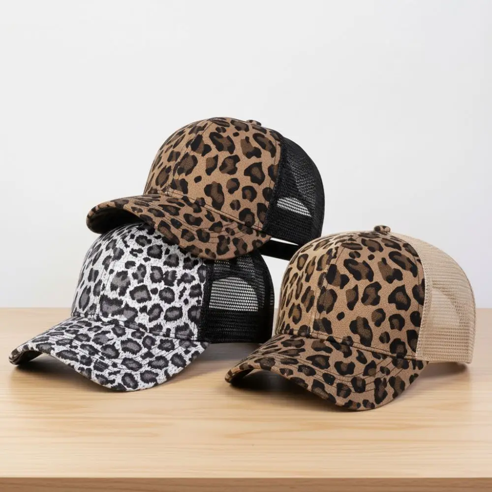 Vintage Leopard Print Baseball Caps Adjustable Sun Visor Baseball Hats With Breathable Mesh Sunshade Peaked Caps Men Women