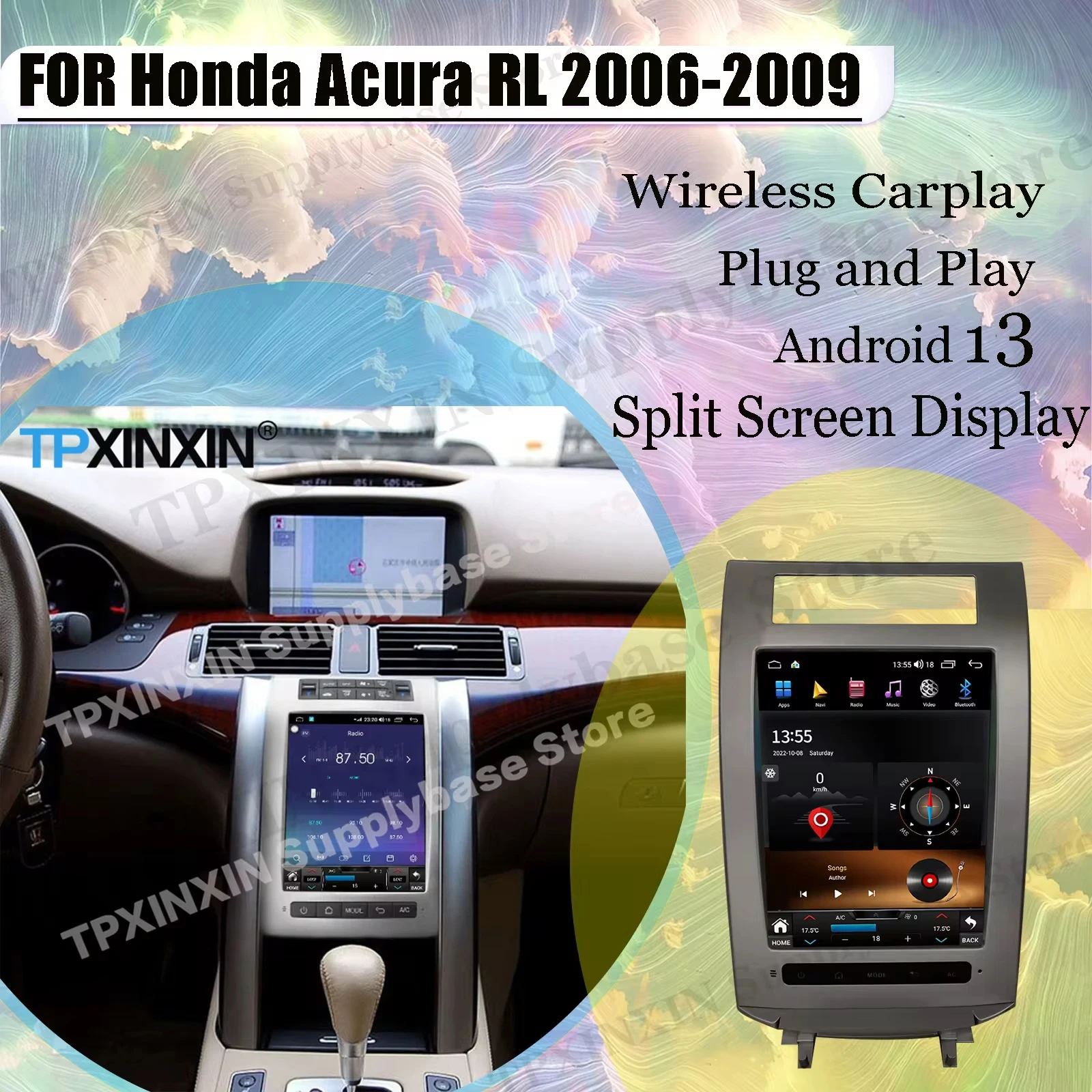 Vertical Automotive Multimedia Android Video Player For Honda Acura RL 2006 2007 2008 2009 GPS Radio Receiver Stereo Head Unit