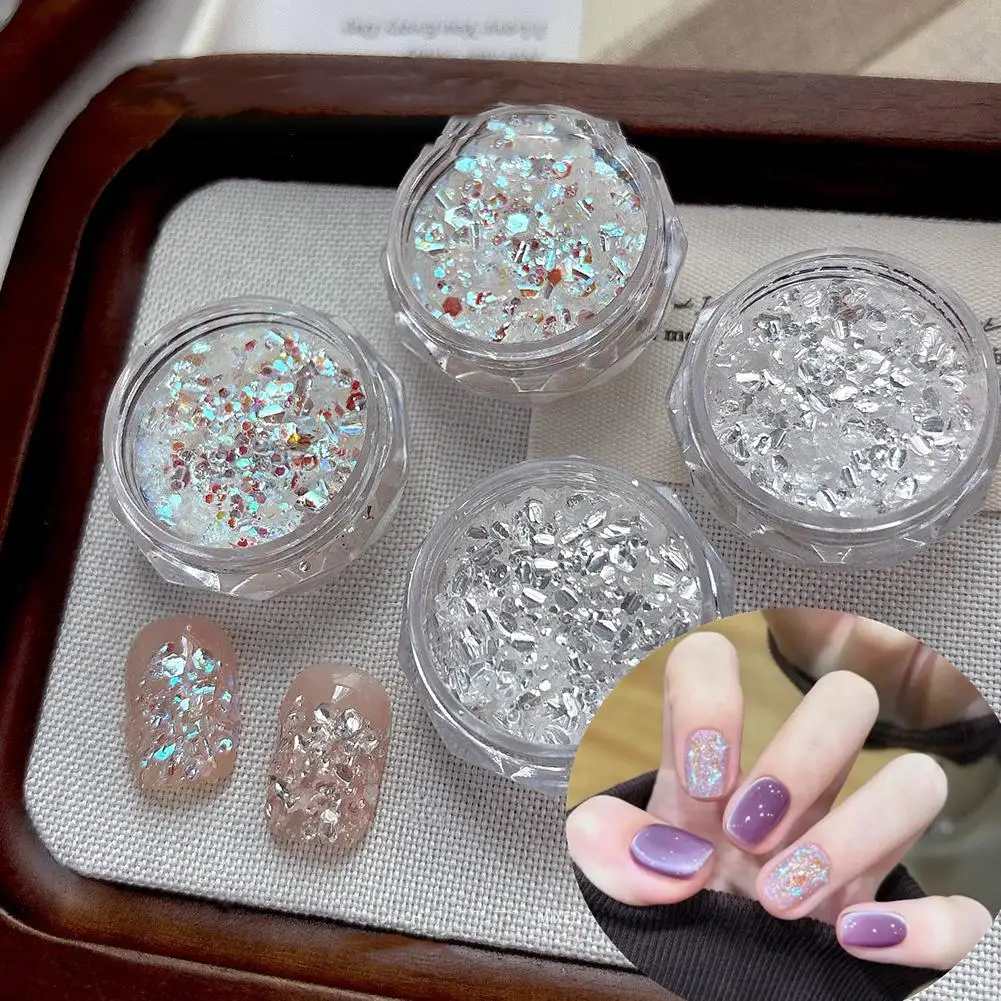 Silver Iridescent Hexagon Nail Glitter Flakes Ultra-thin Chunky Sequins 3D Bubble Paillette For Gel Polish Manicure Accessories