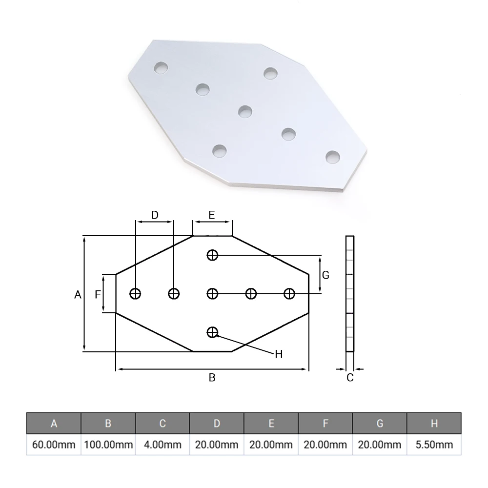 7 Hole Cross Joining Plate for 20 Series Aluminum Profile Accessories 4mm Thickness 3D Printer Parts