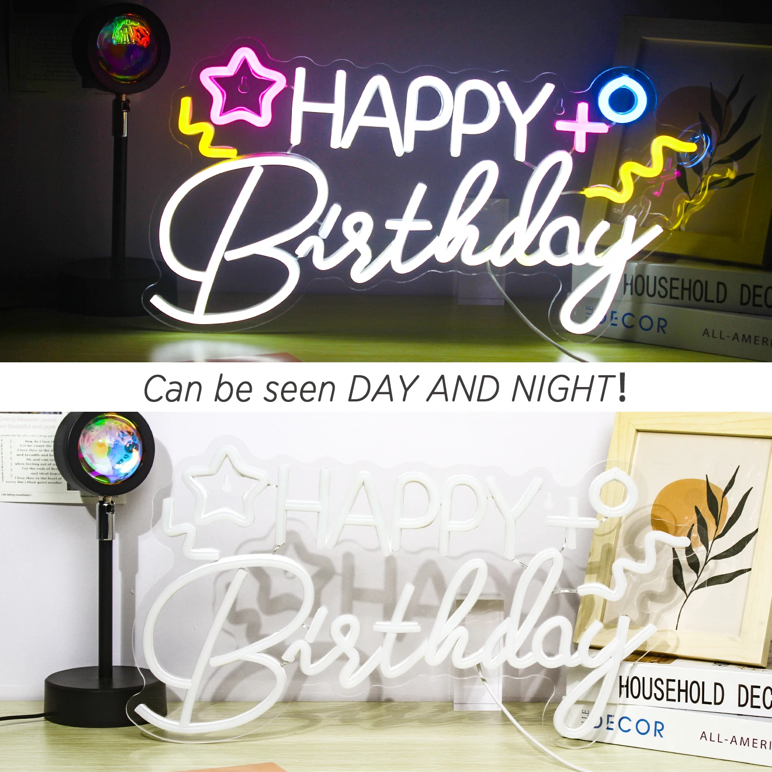 Happy Birthday Neon Light LED Sign Window Wall Decoration USB Powered For Birthday Party Bright Aesthetic Bedroom Art Design