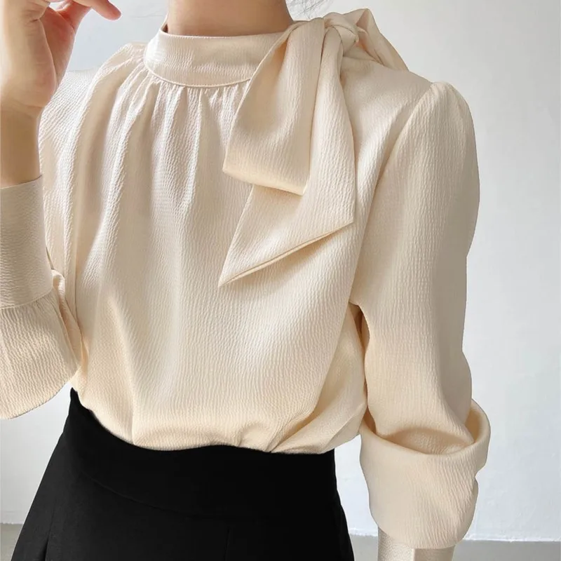 

Women's Bow Satin Shirt Stylish Top Professional Commute Wear