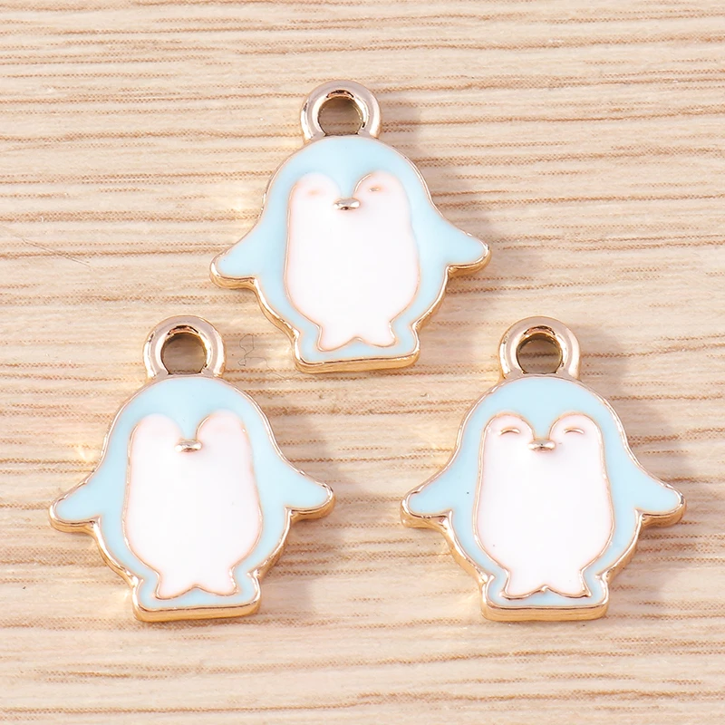 10pcs Cute Blue Color Enamel Animal Bird Penguin Cat Flower Charms Pendants for Jewelry Making DIY Earrings Necklaces Craft Gift