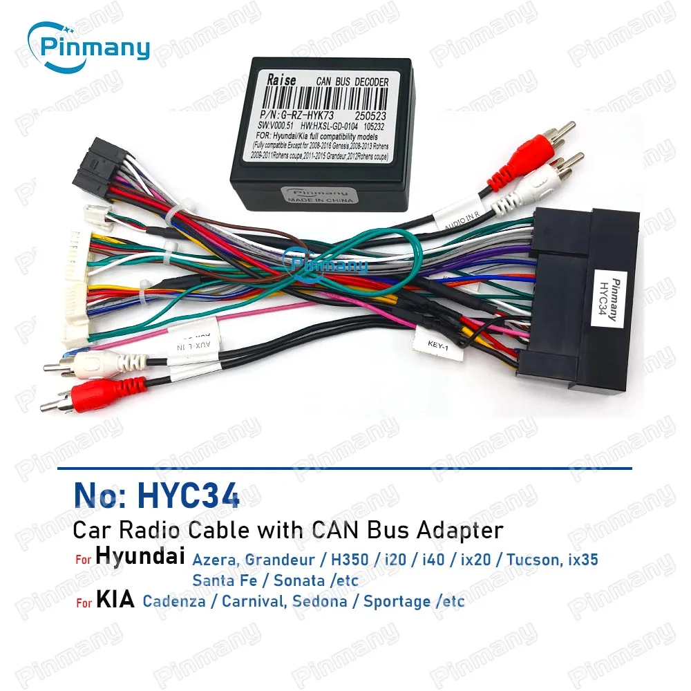 Car Radio Cable Power Wire Harness CANBus Adapter HYC34 for Hyundai Azera Grandeur H350 I20 I40 IX20 Tucson IX35 Santa Fe Sonata