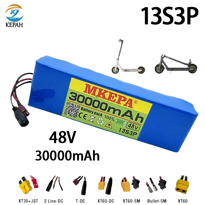 

100% новый литий-ионный аккумулятор 13S3P 48 В 30 Ач | Ячейки 18650 высокой мощности мощностью 500 Вт, BMS в комплекте для электронных велосипедов