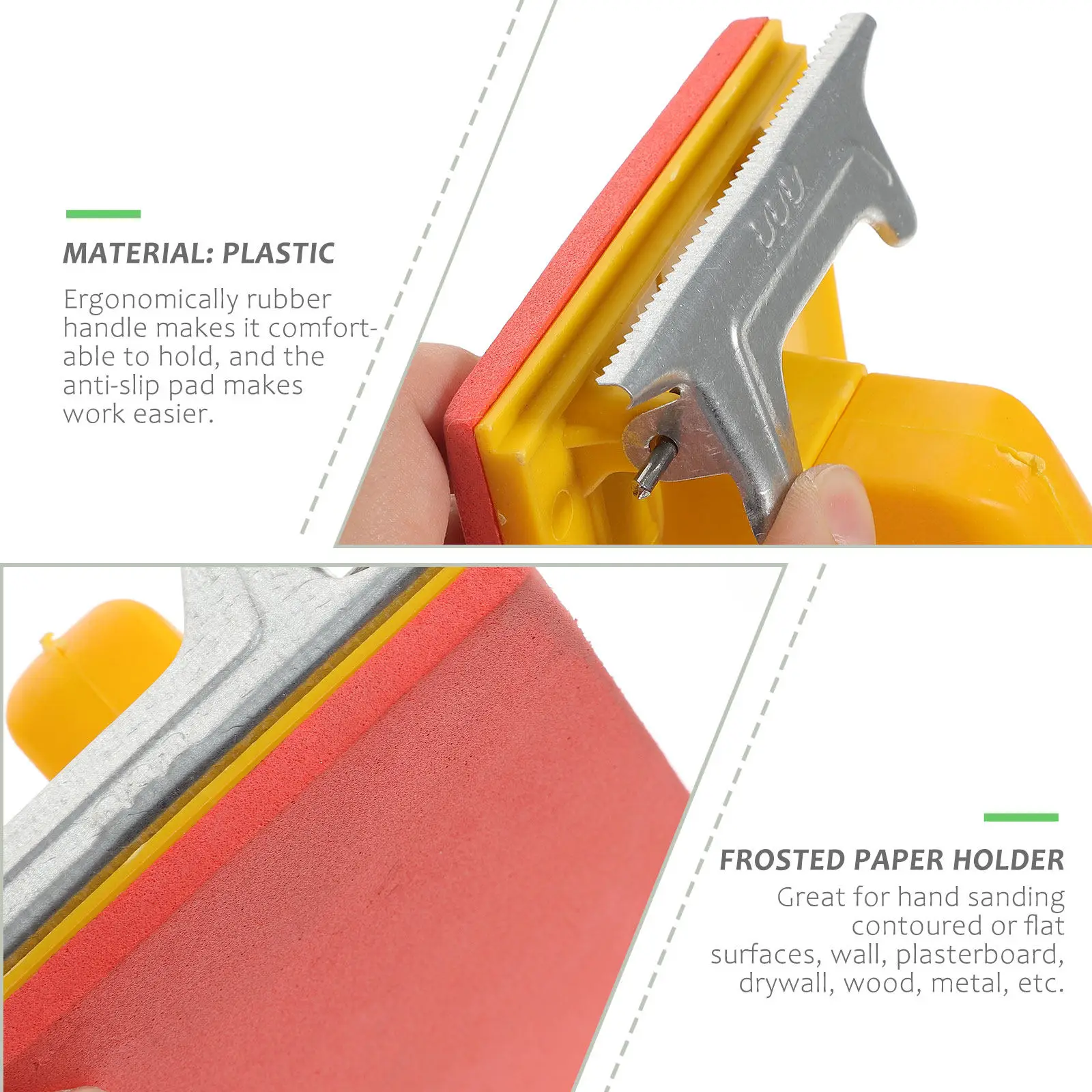 Sandpaper Holder Tool with Anti-Slip Rubber Pad Metal Clips Fast Sandpaper Change for Wall Plasterboard Flat Contoured Surfaces
