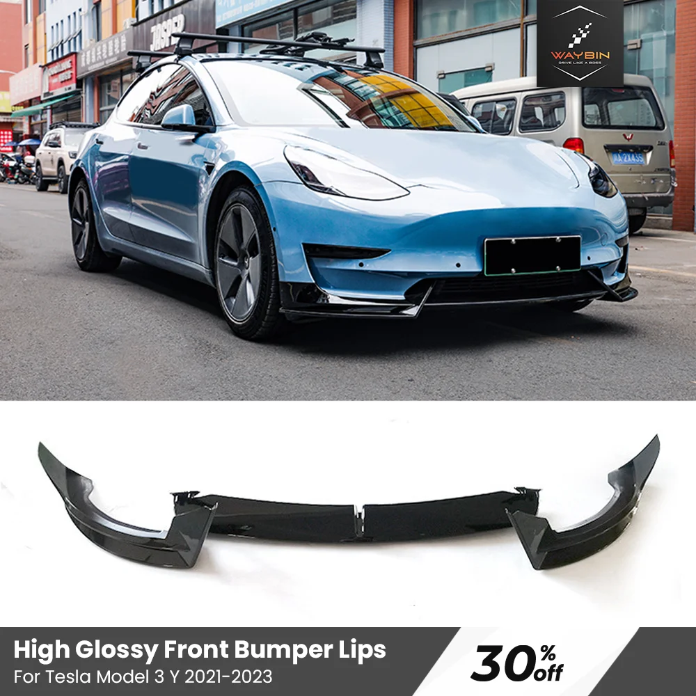 2023 Tesla Model Y Front Bumper Lip Glossy Deflector Chin Guard Trim Cover Modified Body Kit Diffuser For Model 3 Y 2017-2023