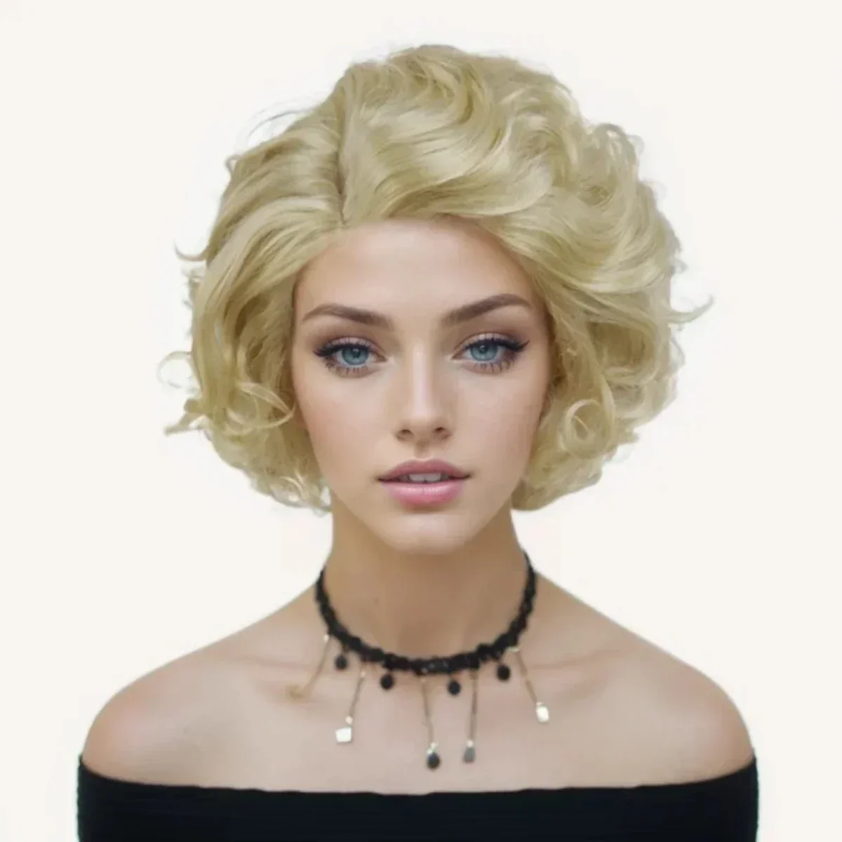 Synthetic Short Blonde Curly Wigs for Women Natural Hair Wig with Side Bangs Mother Gift Wig Blond Cur Wig Natural Casual Wigs