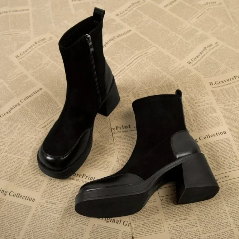 2024 Winter High Heels Sexy Women Luxury Shoes Chunky Ankle Chelsea Boots Fashion New Toe Zipper Goth Pumps Brand Shoes