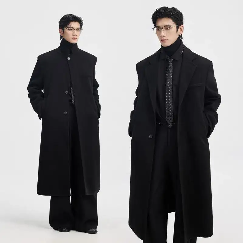 

Thickened Woolen Coat 2025 Autumn Winter Long Korean Style Men's Jacket Cleanfit Polyester Fiber PU Material Regular Length
