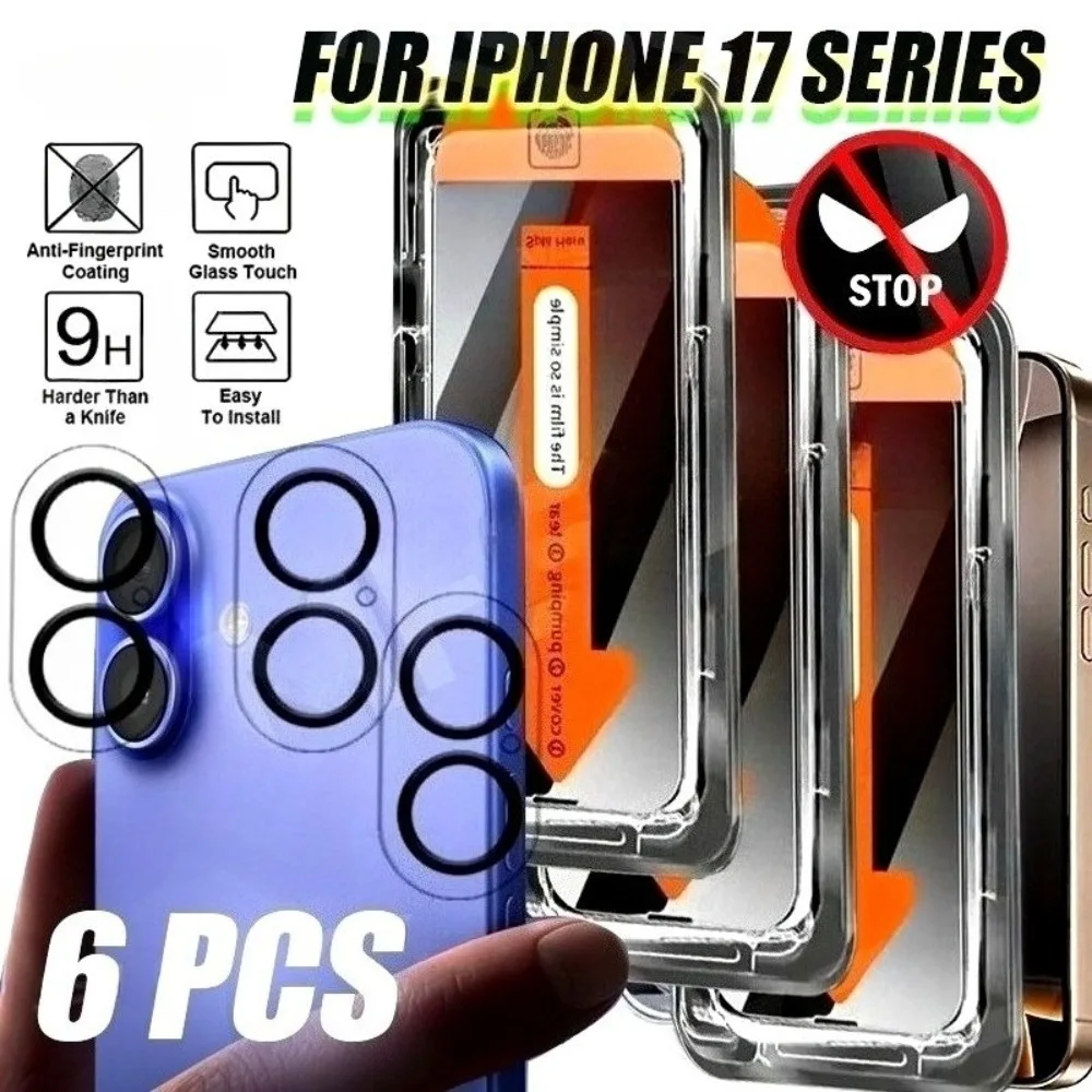 

3 шт., полноэкранная защита для iPhone 17 16 15 14 Pro Max 16e 17Air 12 13 Pro 15 14 Plus с 3 шт. HD-объективом камеры, стекло