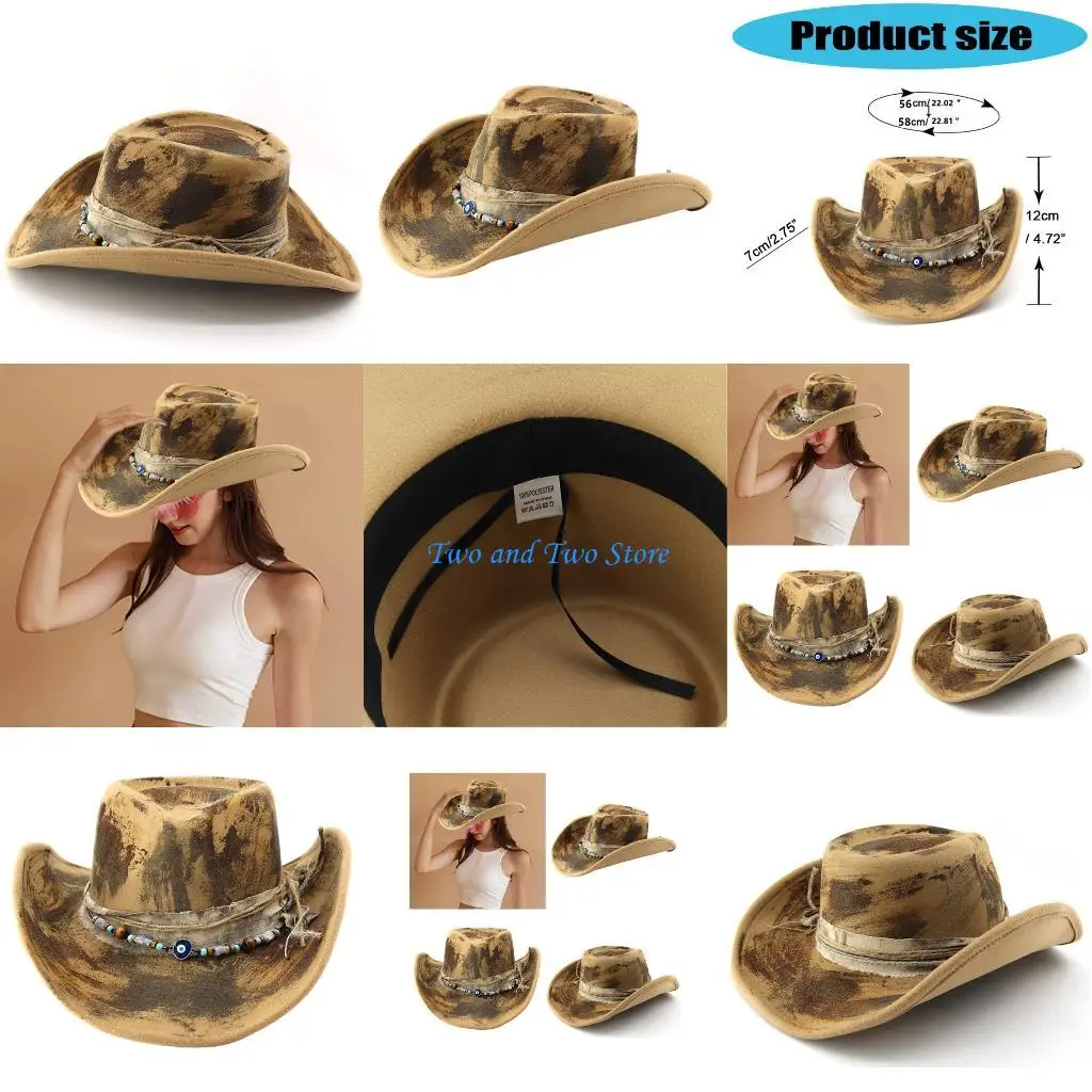 Hx6f قبعات رعاة البقر الأنيقة ديكور القماش المتنفس المريح مريح ملحق مهرجان في الهواء الطلق ملحق في الهواء الطلق #1