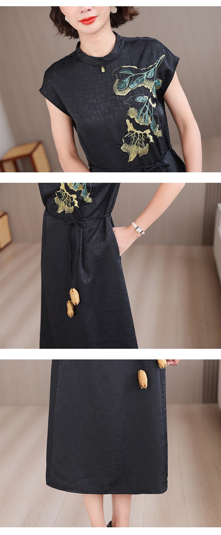 Summer Chinese Style Silk Jacquard Midi Sundress 2025 Women Boho Fashion Casual Embroidery Dress Elegant Luxury Festival Vestido