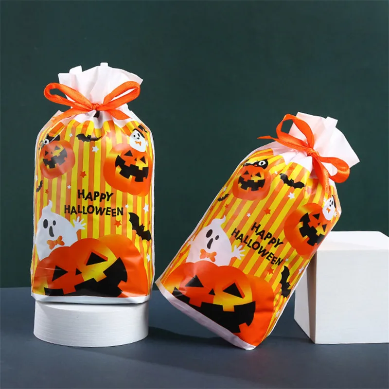 

50Pcs 15x23cm Pumpkin Ribbon Drawstring Bags Candy Snowflake Pastry Packaging Halloween Party Gift Decoration