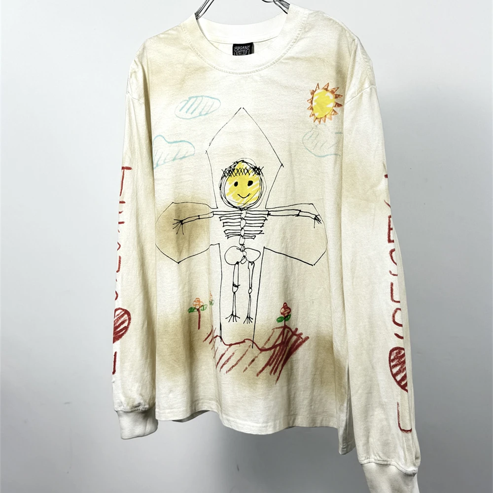 

Футболка с длинными рукавами Washed Keep Smiling SAINT, мужские и женские футболки 25AW, футболки