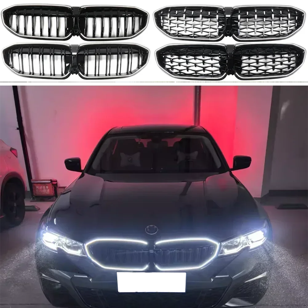 Front Racing Upper Radiator LED Grilles For BMW G20 G28 3 Series 320i 325i 330i M340i 325Li xDrive M LCI Grille 2019-2022