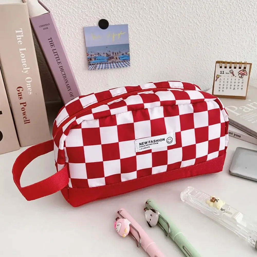 INS Checkboard Large Capacity Cosmetics Storage Stationery Student Desktop Organizer Pencil Case Pencil Pouch Plaid Pencil Bag