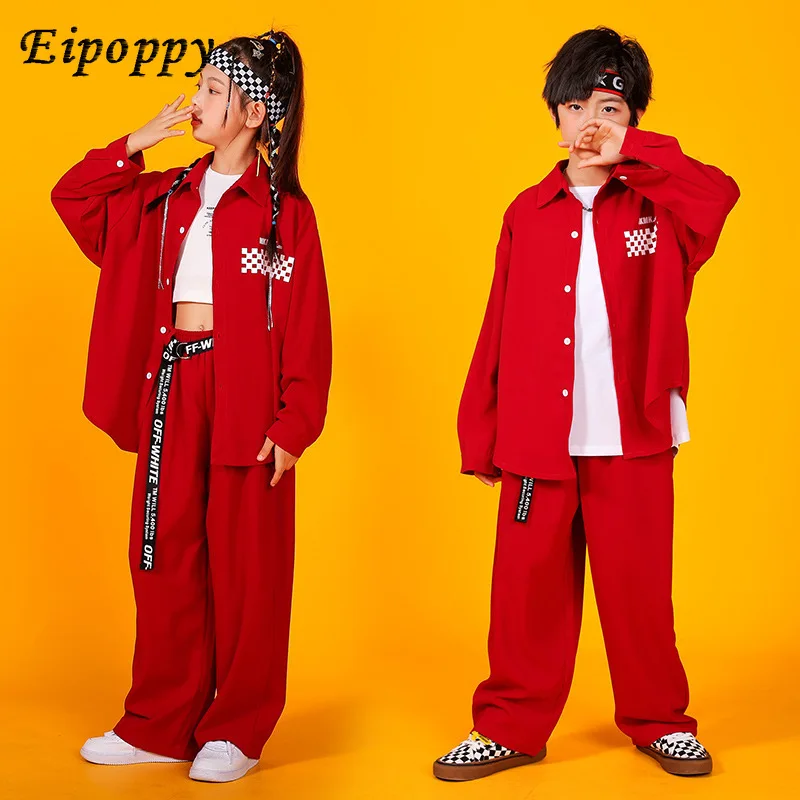 Children's Hip Hop Fashion Clothes Boys' Long-Sleeved Loose Shirt Suit Children's Hip Hop Performance Clothing Girls' Boys'