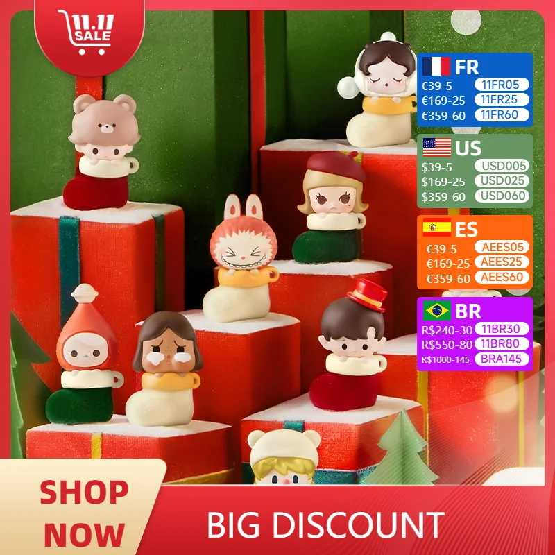 Genuine Popbean Christmas Stocking Series Cute Doll Set Box Mini Popbean Doll Model Toy Collect Desktop Ornaments Doll Xmas Gift