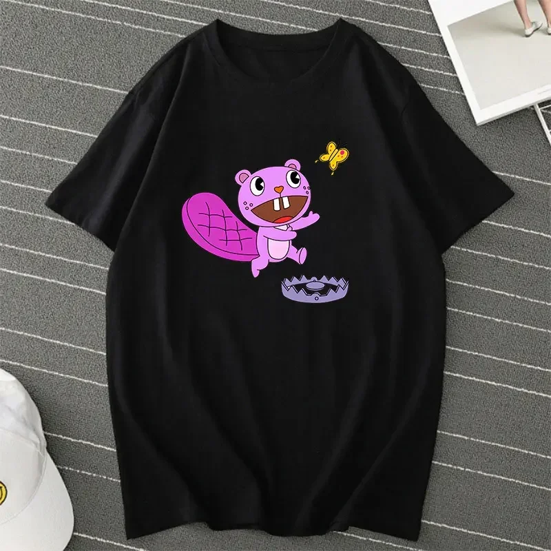 Animated Pattern Hot Happy Tree Friends Male and Female Couple Cotton T-shirt Summer Short Sleeve Cartoon Funny Men\'s Tshirt