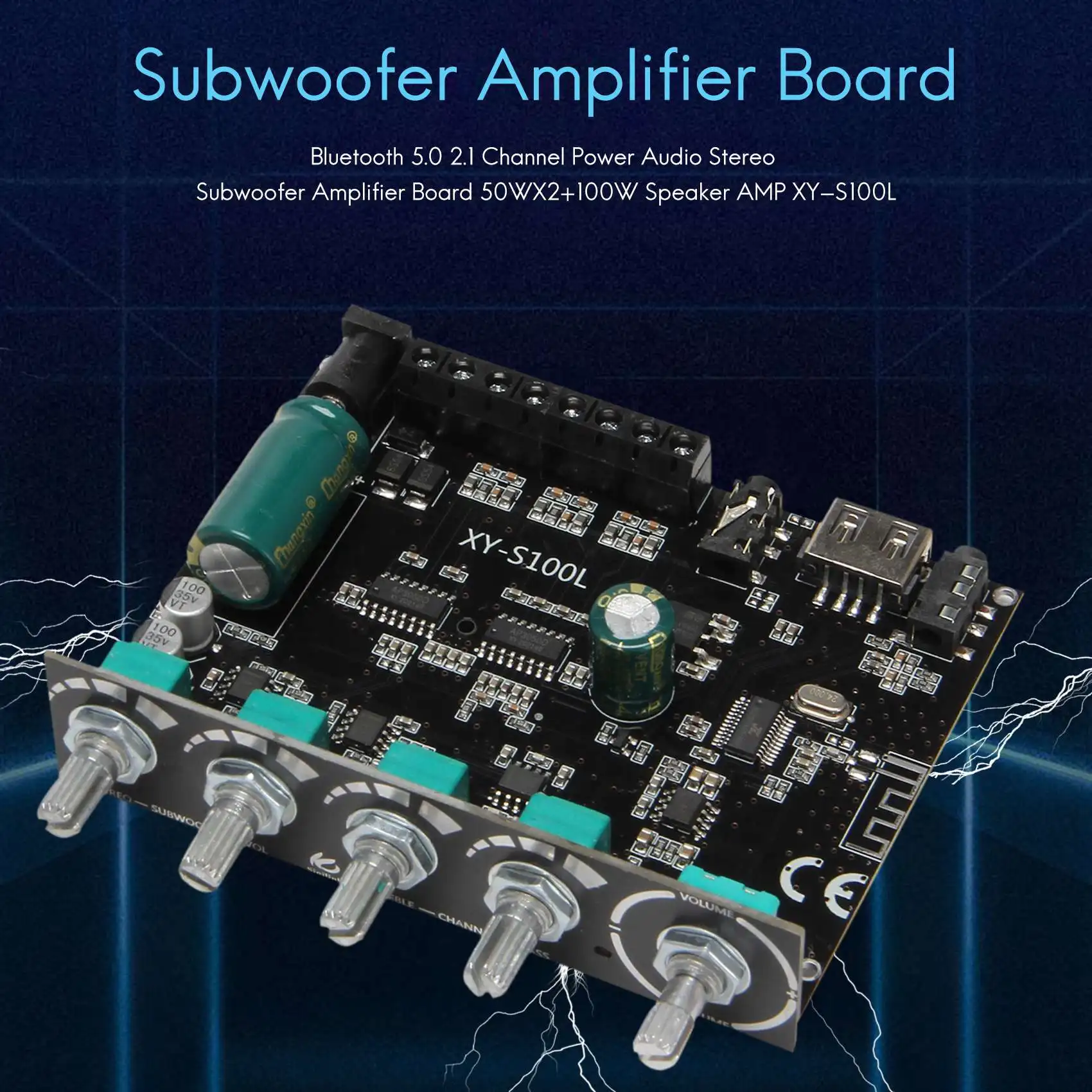 Bluetooth 5.0 2.1 Channel Power Audio Stereo Subwoofer Amplifier Board 50WX2+100W Speaker AMP XY-S100L