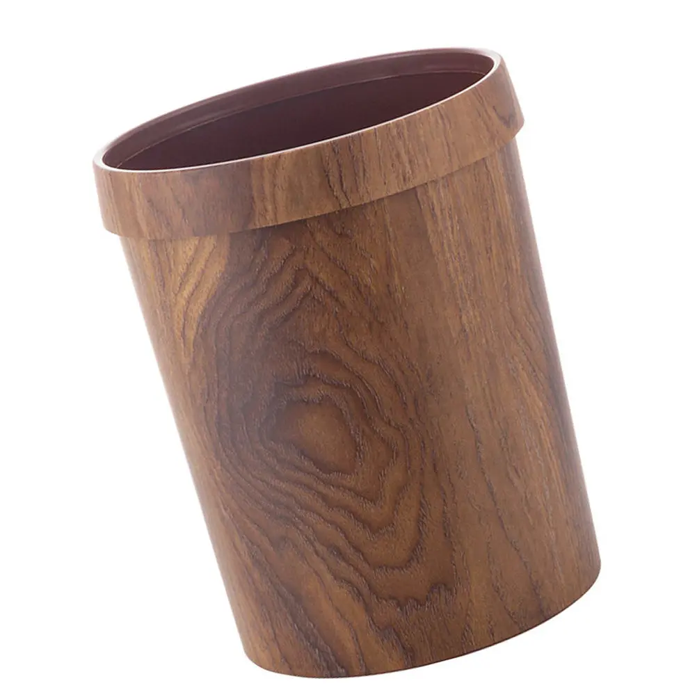 1Pcs Stylish Retro Trash Bucket Plastic Wood Grain Finish Garbage Can for Home Office Kitchen Living Room Bedroom Easy Clean