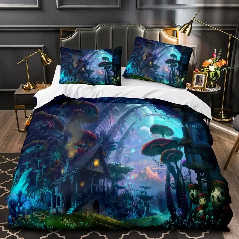 Mushroom Fairy Forest Magic Lilliputian Fungus Plant Bedding Set Boys Girls Twin Queen Size Duvet Cover Pillowcase Bed Fashion