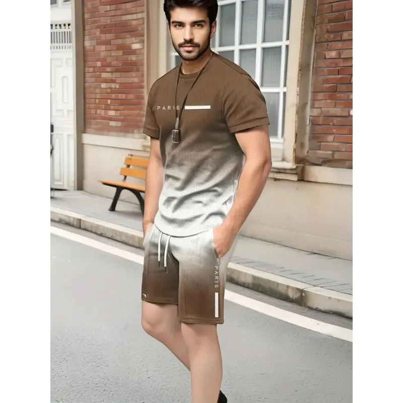 2025 Creative Geometry 3D Printed Outdoor Casual Street Wear Summer Urban Trend Men's Casual Short sleeved Shorts 2-piece Set
