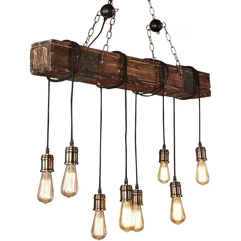 

Chandelier Wood Hanging Industrial Pendant Lighting Vintage Ceiling Light Fixture 8 Light For Pool Table Kitchen Islan
