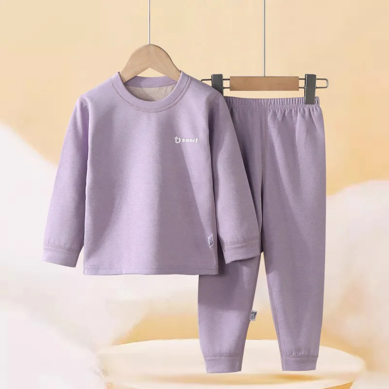 Children's Pajamas Double-Sided Wool and Silk Boneless Autumn Clothes and Long Trousers Autumn and Winter Thickeneded Warm Intimates Set