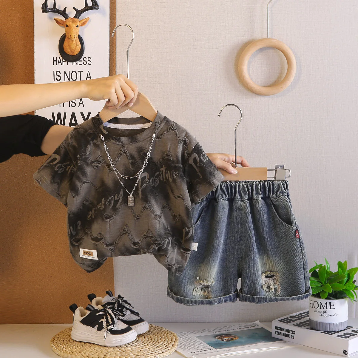 

Детская одежда для мальчиков: футболка с коротким рукавом и принтом в стиле тай-дай и джинсовые шорты, комплект из 2 предметов, летний набор для малышей