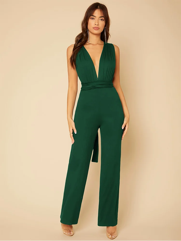 Jump Suits for Women Sexy Solid Dark V Backless Lace Up Jumpsuit of One Fashion Casual Pieces for Women Elegant Female