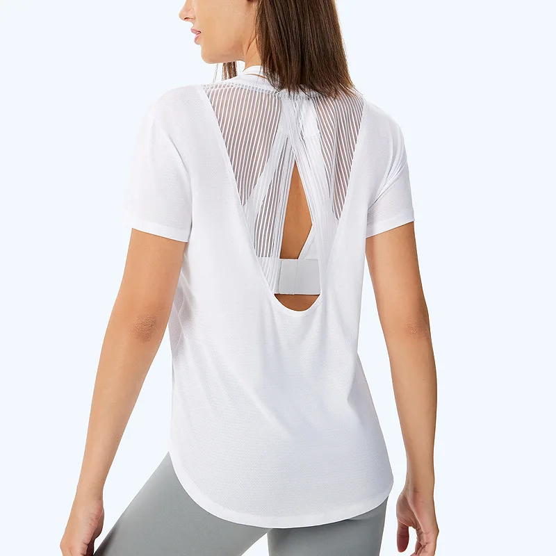 Workout Running Sportswear Tees Women Hollow Out Mesh Yoga T-Shirts Short Sleeve Fitness Gym Tops Clothing Ropa Deportiva