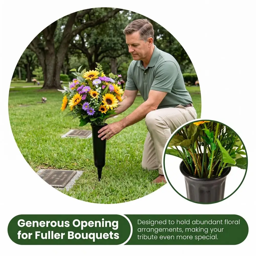 Cemetery Vase with Spikes Plastic Floral Vase Holder for Gravestone Grave Yard Ground Outdoor Flower Marker Decorations