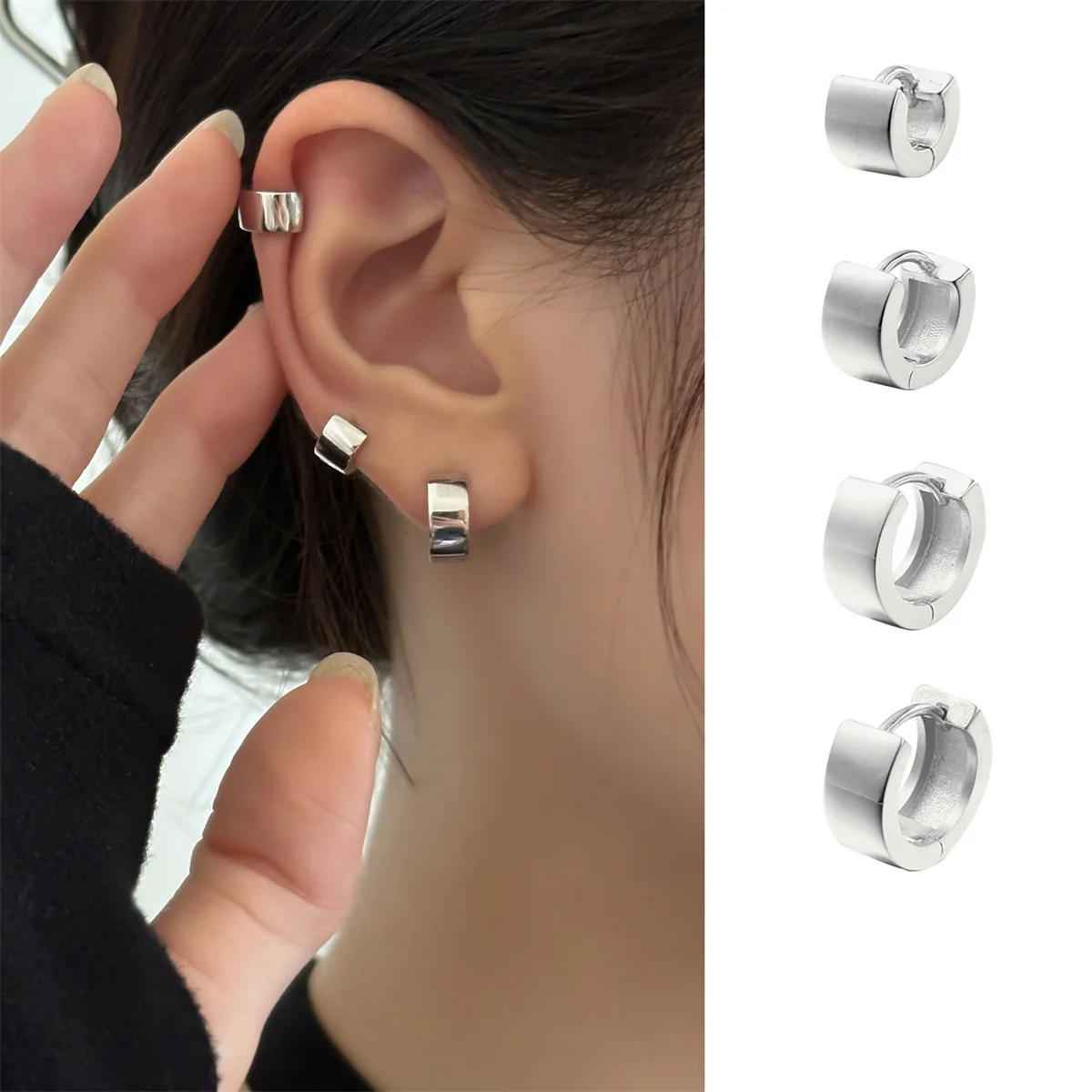 Fashionable Unisex Trendy Plain Ring Wide Face Ear Ring High-End Feeling Ear Clip Couple Ear Buckle