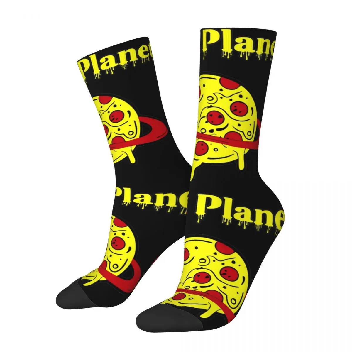 Hip Hop Women Socks Pizza Planet Rings Product Super Soft Yellow And Red Logo High Quality Stockings All Season