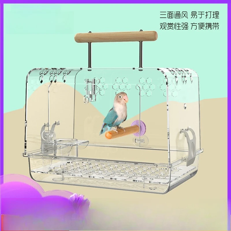 

Parrot out cage acrylic black wind peony tiger skin special out cage bird out cage outdoor portable bag