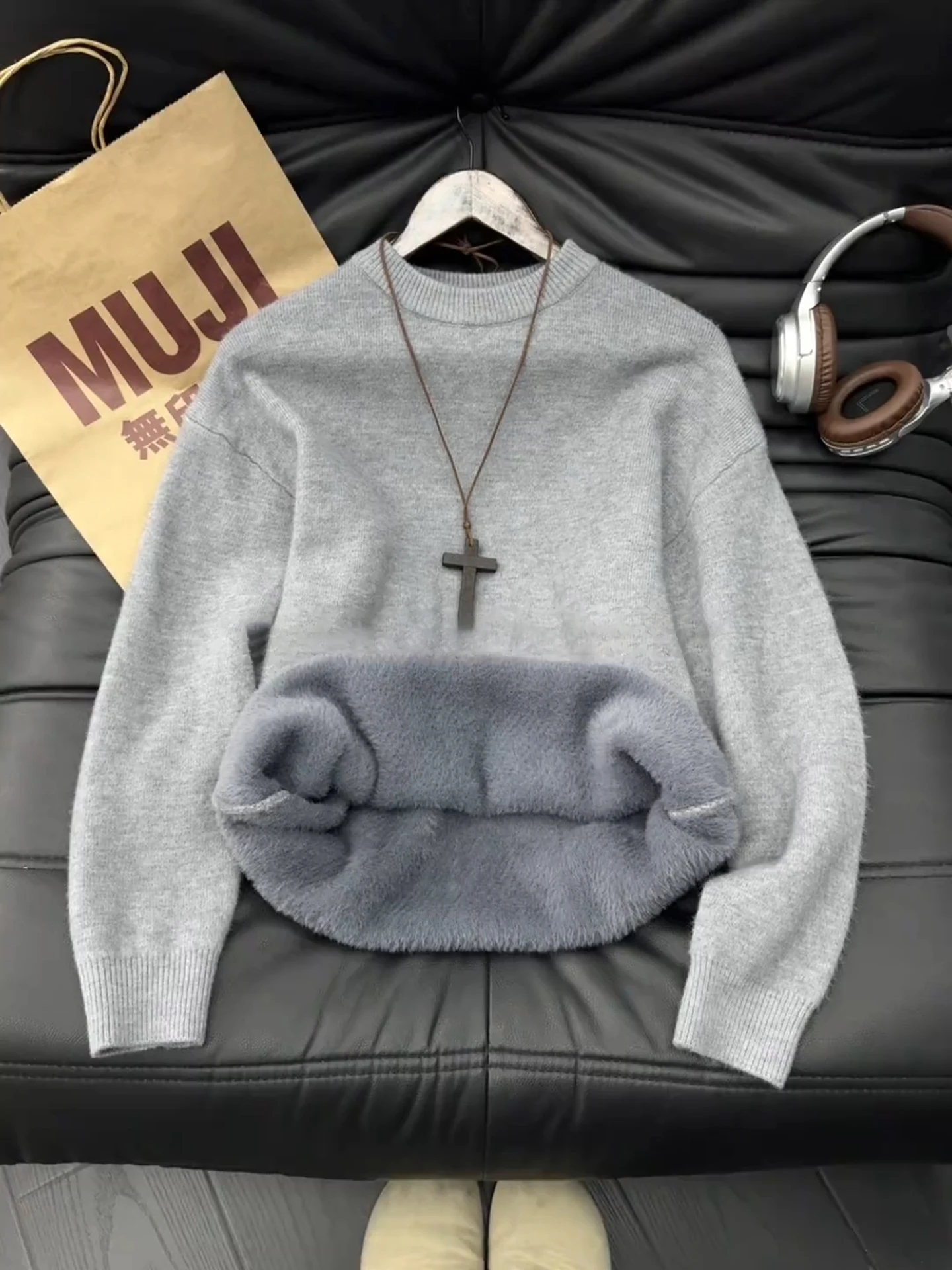 

Thiened Fce round Ne Knitted Sweater Men's Sle Inner Wear Base irt Northeast China Cold Resistant Lazy Sle Korea...