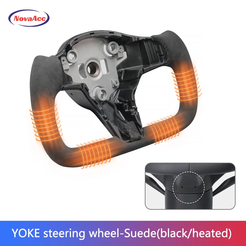 NovaAcc Yoke Steering Wheel For Tesla Model Y 3 2017 2018 2019 2020 2021 2022 2023 Heating Black Nappa Suede Car Accessories image 3