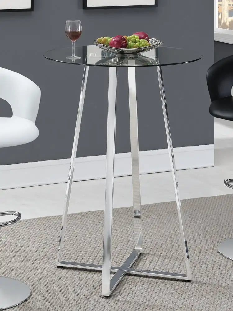 Round Glass Top Bar Table Chrome Legs Bistro Pub Table